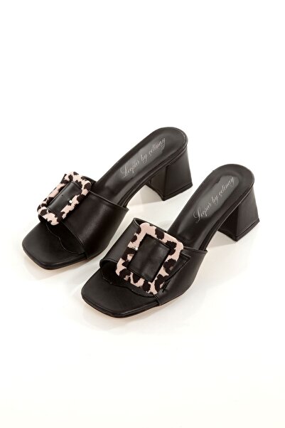 leopar by çetinay Special Pattern Buckle Detailed Short Heel Women's Shoes / Slippers
