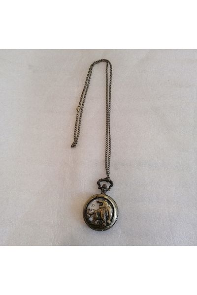 Butik Tülin Unisex Authentic Bronze Perforated Tiger Shackle Pocket Watch Necklace 4.5X47Cm Made in Thailand