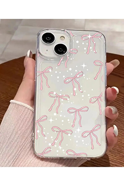 Ekospot İphone 13-14-15 Fiyonklu Pembe Kılıf Sararma Yapmaz Ekstra Koruyuculu...