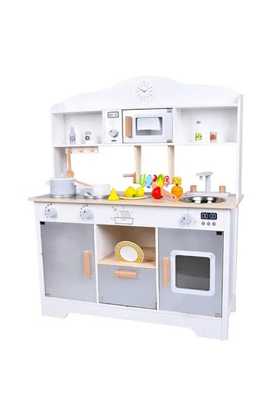 LITTLE ANGEL Kids Wooden Kitchen Toy – Pretend Cooking Japanese Playset With Food & Accessories