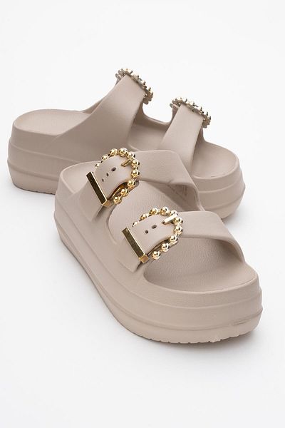 CCWAY AYAKKABI Women's Strappy Buckle Slippers Capicino