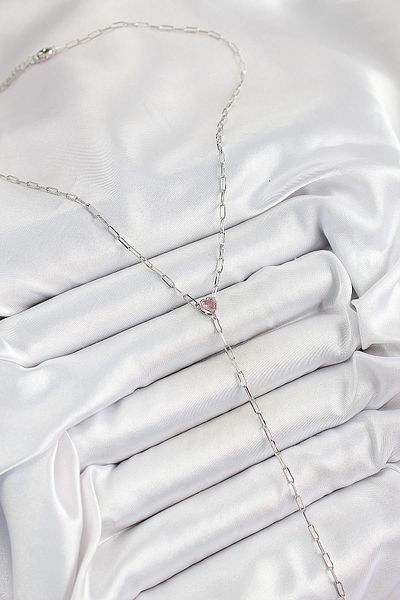 Celira Silver Color Women's Necklace with Brass Zircon Stone Pink Heart Figure Y Model