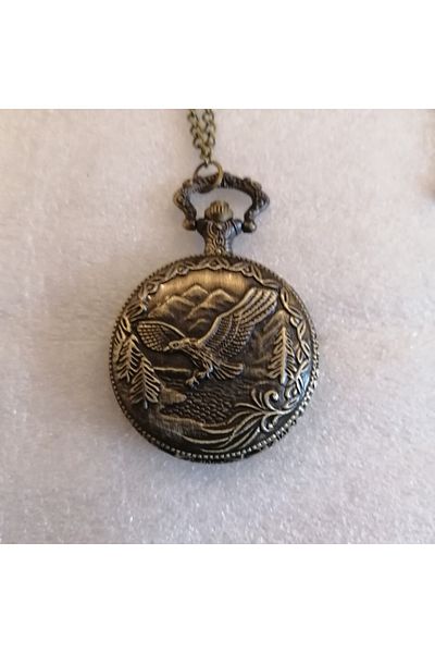 Butik Tülin Unisex Authentic Bronze Flying Eagle Shackle Pocket Watch Necklace 4.5X47Cm Made in Thailand