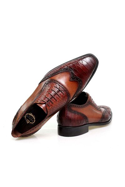 Butik Tan Color Lace-Up Genuine Leather Men's Shoes