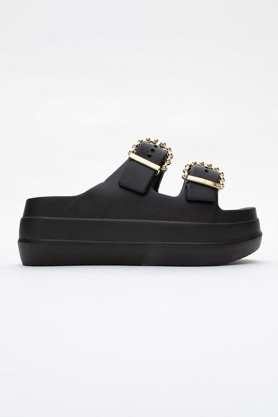 CCWAY AYAKKABI Women's Buckle Slippers BLACK