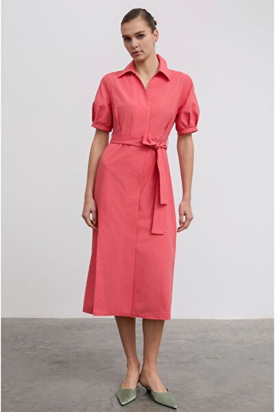 BGN Kuşak Detaylı Pamuk Midi Boy Elbise