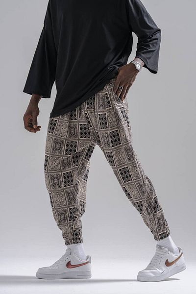 SUPERBLUE Ανδρικό παντελόνι με καρό σχέδιο καφέ Jogger Shalwar