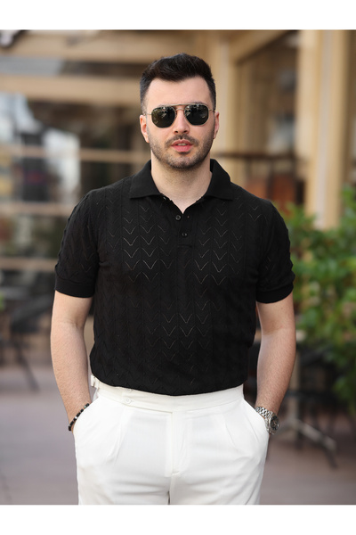 BASEL.CO Πλεκτό μπλουζάκι από βαμβακερό μοτίβο Old Money