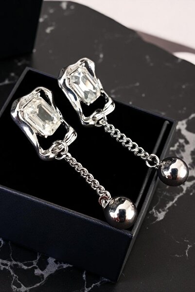 Lina Tia Kadın Çelik Gümüş Kaplama Zirkon Taşlı Kare Taş Detaylı Topcuk Zinci...