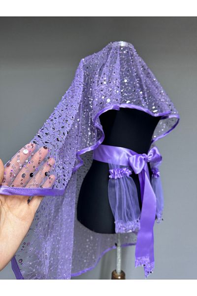Hayalperest boncuk Velora Dense Sequins Beaded Modern Design Bridal Veil Set Lilac
