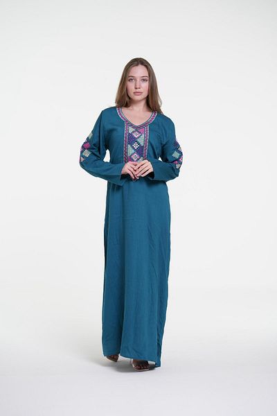 al bent al sharqieh Ladies Printed Jalabiya - Full-Sleeve crepe Dress with belt