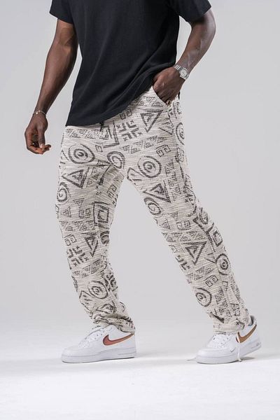 SUPERBLUE Men's Patterned Cream Baggy Jogger Baggy Trousers