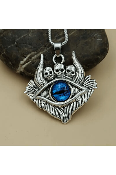 Kaan Accessoire قلادة من الفولاذ بطول 60 سم مع تفاصيل الجمجمة وعين الشيطان