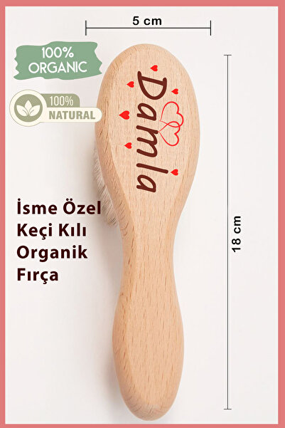 Sitilin İsme Özel %100 Doğal Keçi Kılı Bebek Saç Fırçası ve Ahşap Tarak Seti ...