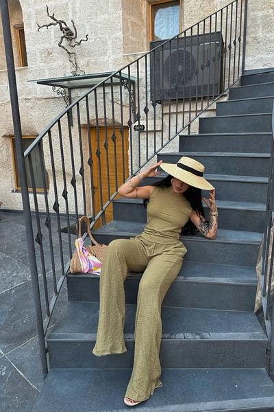 Sorridi Seersucker Blouse Pants 2-Piece Basic Set