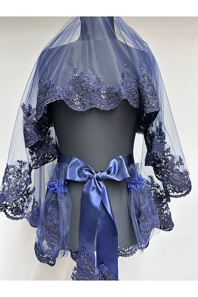 Hayalperest boncuk Lucina Henna Wedding Veil Embroidered Bridal Veil Navy Blue