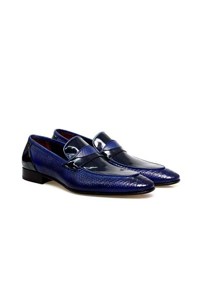 Butik Cobalt Color Laceless Genuine Leather Men's Shoes