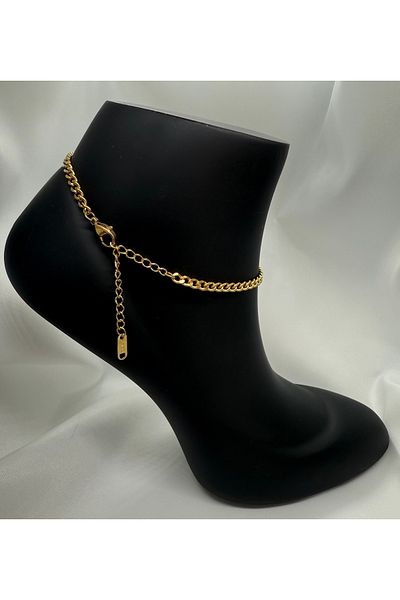 Mila Lumiere Classic and Stylish Model Gold Gold Color Steel Anklet with Thick Chain Double Evil Eye Beads