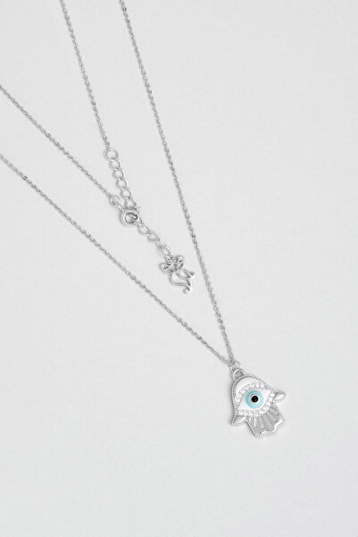 So CHIC... Fatma Ana Eli 18 Ayar Beyaz Altın Kaplama 45 Cm Gümüş Kolye