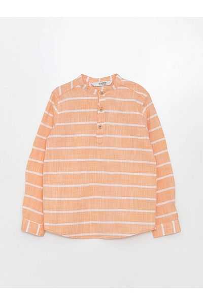 LC Waikiki Lcw Kids Orange Judge Collar Striped Long Sleeve Gabardine Boy's Shirt