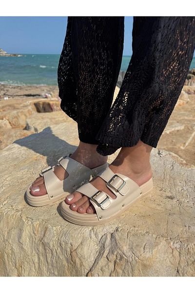 DERİ KABUSU Double Band Buckle Slippers T-007