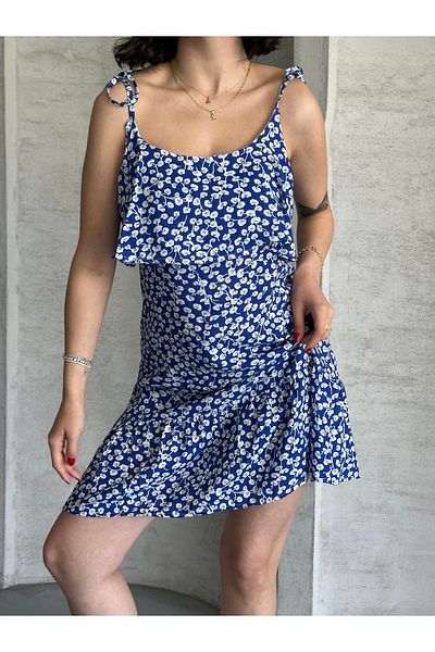 REELMODA Women's Thin Strap Skirt with Gathered Volant Cotton Dress