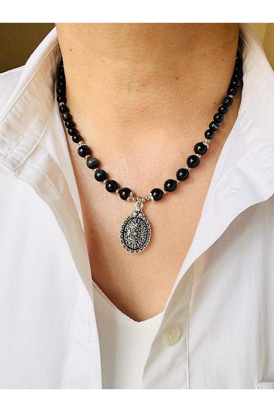 DEVİ fashion Agate Natural Stone Design Necklace 45 cm