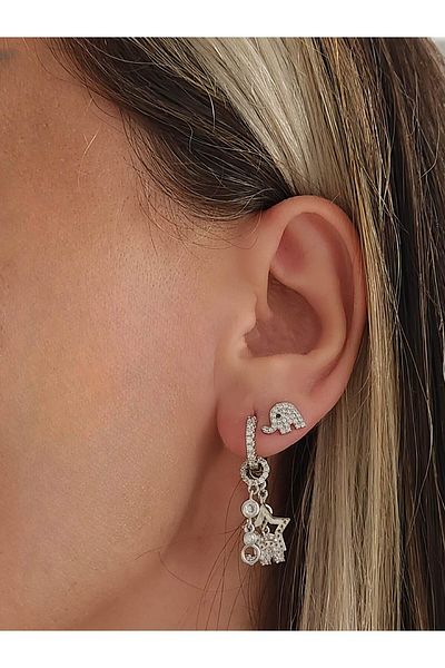 Eva Takı Store Elephant Star Charm Model Steel Earring