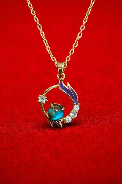 Vekorr Stoned Planet Sky Gold Color Necklace Boxed Tarnish Free Chain 45 cm