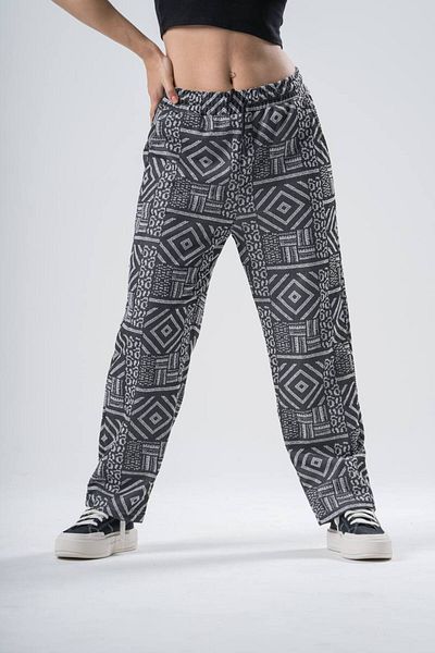 SUPERBLUE Women's Patterned Smoked Baggy Trousers with Elastic Waist