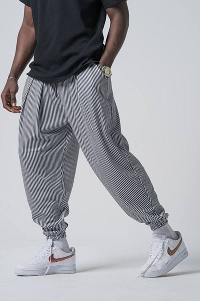SUPERBLUE Men's Elastic Waist Black Loose Jogger Baggy Trousers