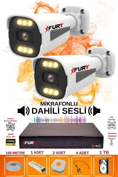 FURY 2 Li Sesli 5Mp Lens 1080p 6 Warm Led Gece Renkli Görüş Su Geçirmez Güvenlik Kamerası Seti 1tb
