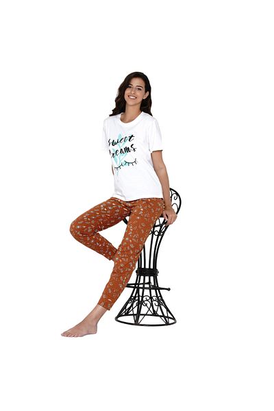 LAUREN SMITH Women's Pajama Set Half Sleeve Top with pants 2 Piece Sleepwear Cotton Ladies Soft Pjs Lounge Set