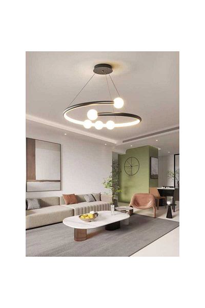 Jiju Led Chandelier With 2.4g Wifi Remote Control Black Light/cold/warm/neutral Adjustable, Circle