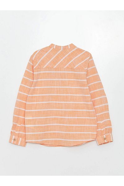 LC Waikiki Lcw Kids Orange Judge Collar Striped Long Sleeve Gabardine Boy's Shirt