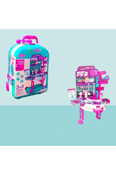 rexa 3-in-1 Doctor Toy Box for Kids – Medical Kit with Rolling Suitcase Design