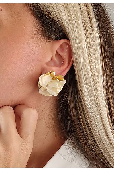 Eva Takı Store Textured Crown Leaf Flower Tulle Model Small Size Earrings
