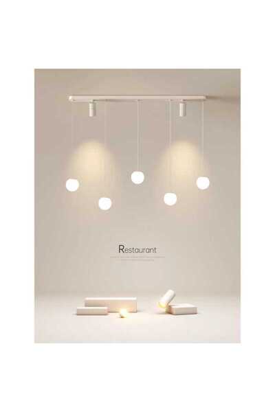 Jiju White Led Pendant Lamp With 5 Matte White Globes 56w With Remote Control