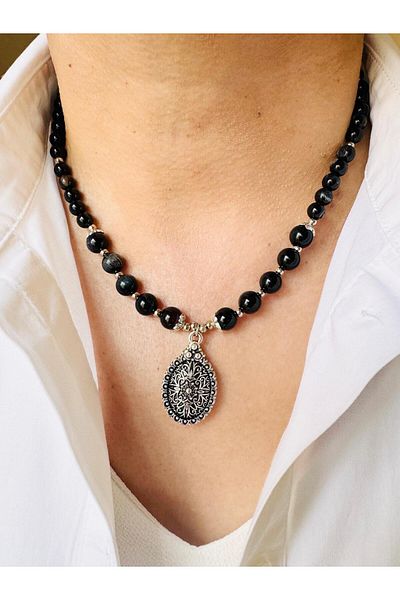 DEVİ fashion Agate Natural Stone Design Necklace 45 cm