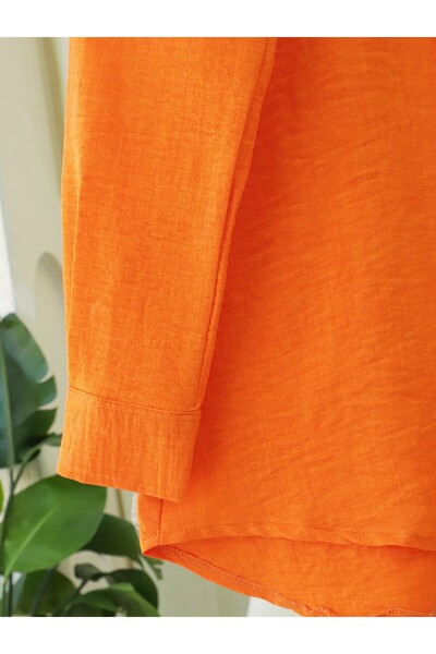 Modamorfo Λινό πουκάμισο με ένα κουμπί τσέπης - Πορτοκαλί