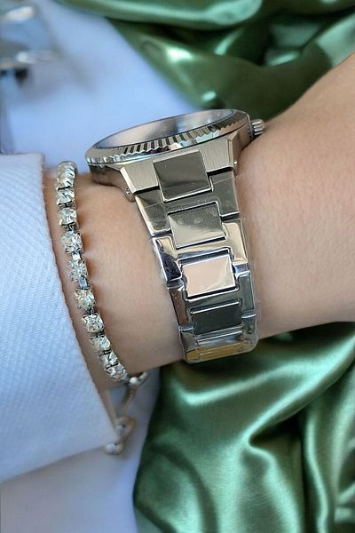 Dice Kayek Zircon Stone 5Atm Waterproof Green Dial Steel Women's Wristwatch with Calendar and Bracelet Gift