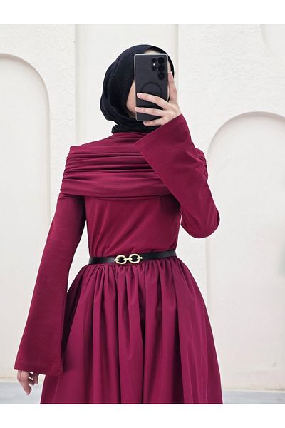 Modamorfo Φόρεμα Sendy Two Piece Πλισέ με Ποπλίνα Φούστα - Μπορντό