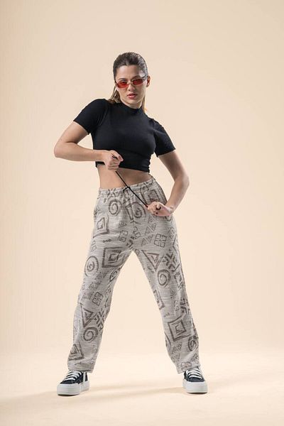 SUPERBLUE Women's Patterned Brown Shalwar Trousers with Elastic Waist