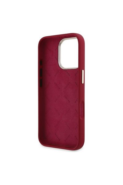 Guess IPhone 16 Pro Case - Guess Silicone Script Metal Logo (GUHCP16LSMBSLM) - Red