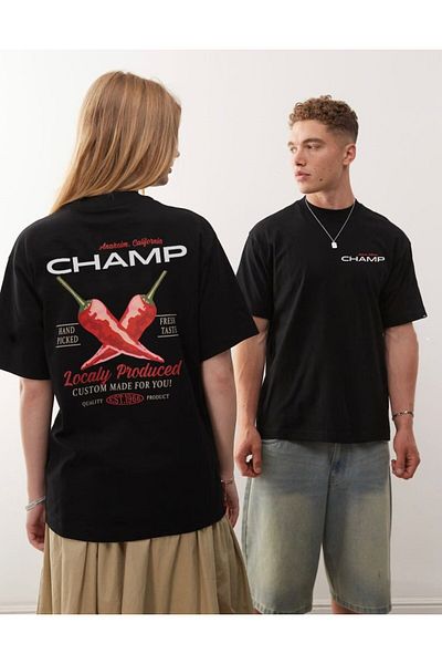The Champ Clothing Unisex Μαύρο μπλουζάκι μεγάλου μεγέθους Champ Written Back με στάμπα πιπεριάς