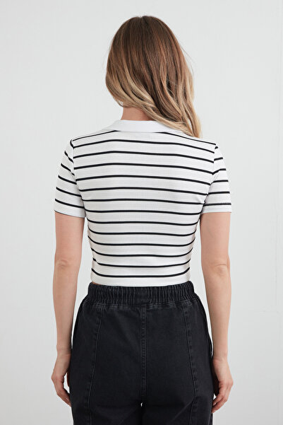 Fulla Moda Tricou cu gât polo cu dungi