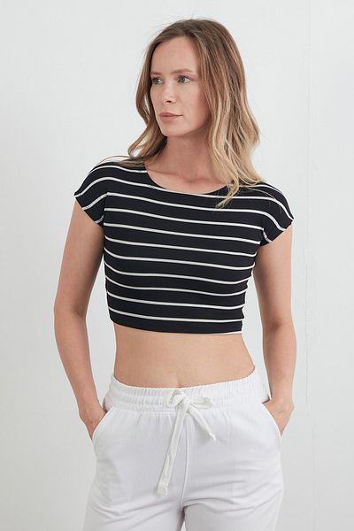 Fulla Moda Tricou Crop Basic cu dungi