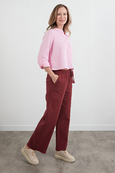 Fulla Moda Gabardine Trousers with Tassels and Elastic Waist