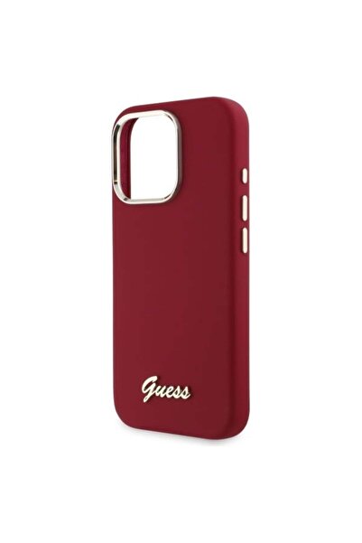 Guess IPhone 16 Pro Case - Guess Silicone Script Metal Logo (GUHCP16LSMBSLM) - Red