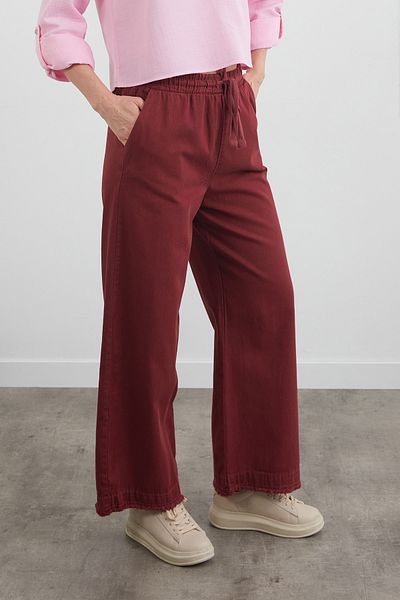 Fulla Moda Gabardine Trousers with Tassels and Elastic Waist